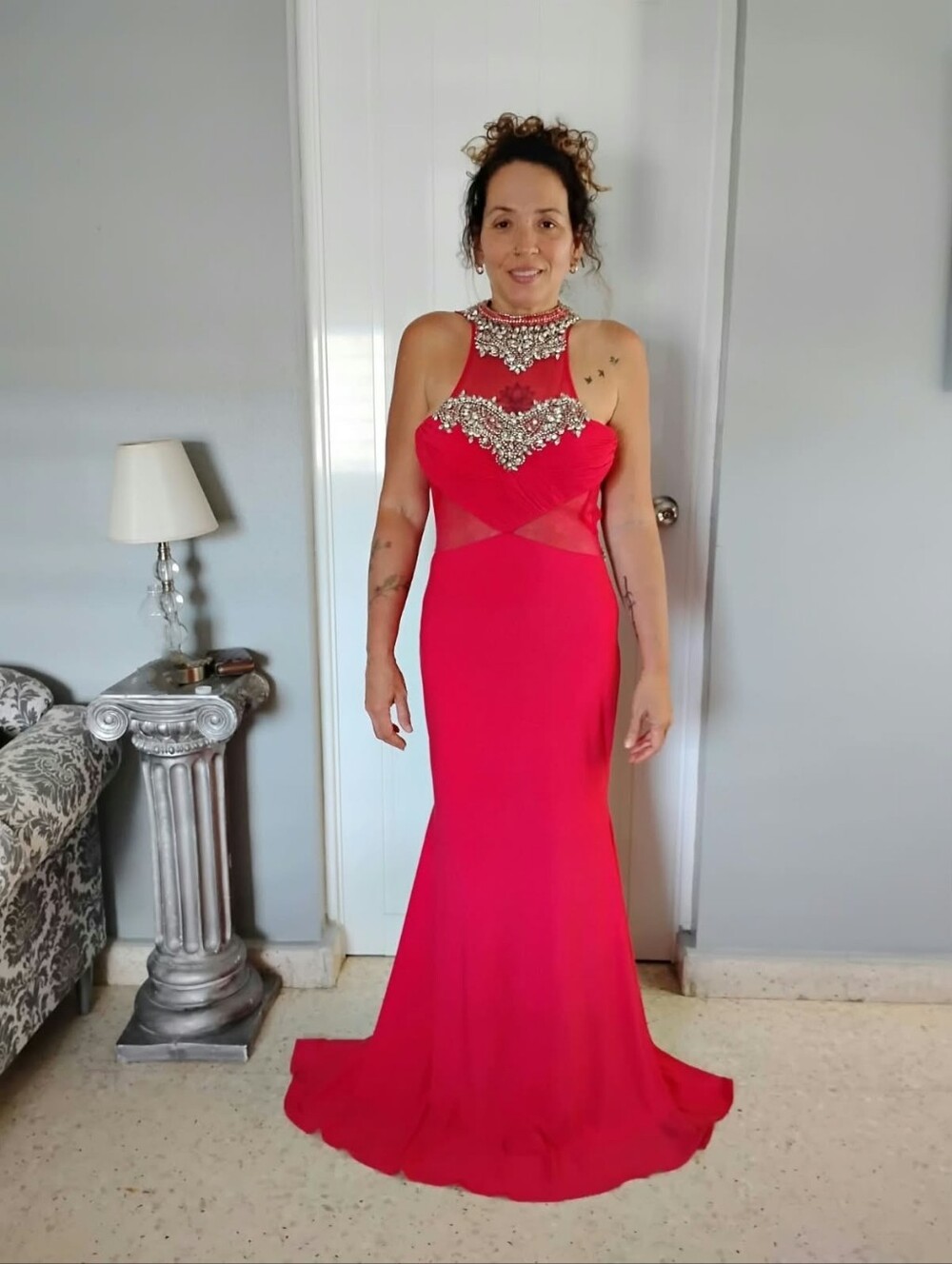 Vintage Beaded Pink Prom Gown